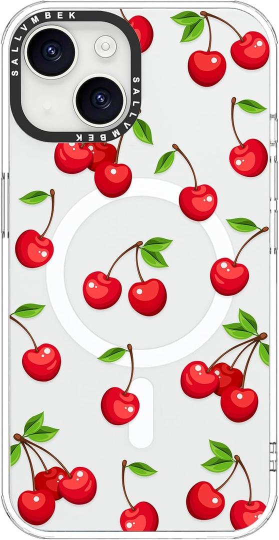 for iPhone 14 Case/iPhone 13 Case,Compatible with MagSafe,Cute Cherry Print Pattern,[MIL-Grade Drop Tested] Magnetic Shockproof Protective TPU Bumper Cases Cover for iPhone 14/13 Women Girls