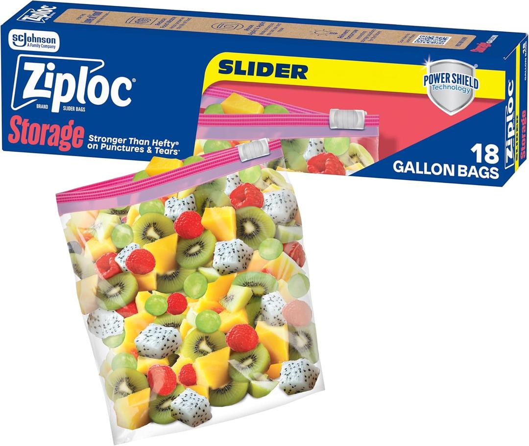 2 x Ziploc Gallon Food Storage Slider Bags, Durable, 18 Count (Packaging May Vary)