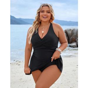 Blooming Jelly Women Plus Size Swimsuit One Piece Swim Dress Tummy Control Bathing Suits Criss Cross Modest Swimwear XL