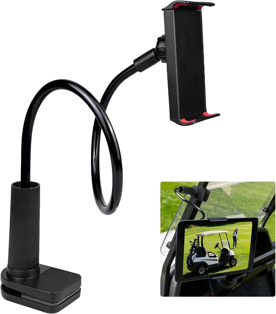 Golf Cart Tablet Holder, Length Adjustable/360 Rotatable Golf Cart Pole Stand Clamp for iPad Pro 11 12.9, Galaxy Tab, 4-12.9'' Devices, Heavy Duty Golf Tablet Phone Mount, Square Clip