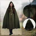 Women Renaissance Hooded Cape with Arm Holes Medieval Cloak Hooded Cape for Halloween Costume Cosplay (Green)