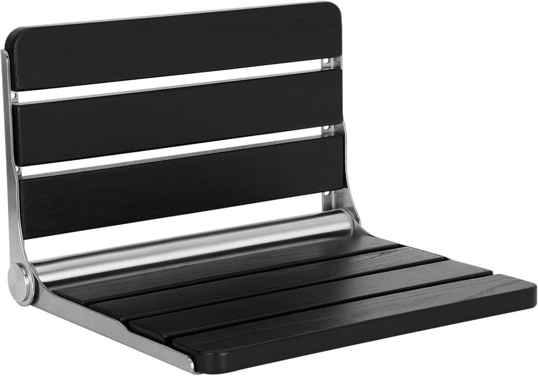 16 Inchs Foldable Shower Seat Wall Mounted, Folding Shower Seat for Adults, 400lbs Max Load for Inside Shower, Small Shower Spaces (Black)