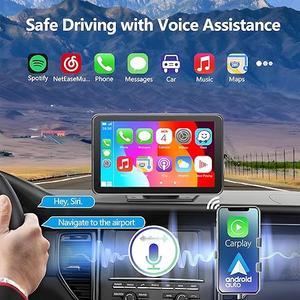 Portable Carplay Screen for Car, 7" Wireless Carplay & Android Auto with Bluetooth, HD Backup Camera, GPS Navigation, Siri, FM, AUX, Mirror Link for All Vehicles