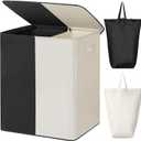 WOWLIVE Double Laundry Baseket with Lid and Removable Laundry Bags,154L Large Laundry Hamper 2 Section Collapsible Dirty Clothes Hamper for Laundry Room,College Dorm,Bathroom,Black and Beige