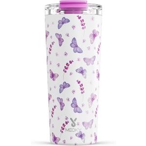 Meoky 24 oz Travel Coffee Mug with Leak-proof Lid, Stainless Steel Insulated Coffee Tumbler, Keeps Hot for 8 Hours or Cold for 24 Hours, Fits in Car Cup Holder (Lavender Butterfly)