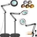 LANCOSC 10X Magnifying Glass with Light and Stand, 3-in-1 Adjustable Swing Floor Lamp, 5 Color Modes Stepless Dimmable, LED Lighted Hands Free Magnifier & Clamp for Reading, Crafts, Painting, Esthetic (Black)