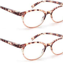 OLOMEE Reading Glasses Women Cute Small Round Readers +2.50 for Small Head/Petite Face,Tortoiseshell Lightweight Cheaters Reading Glasses w/Comfortable Spring Hinges 2 Pack, +1.25