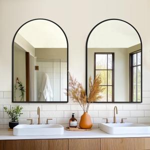 FICTOR Bathroom Mirror for Wall,2 Pack 24x36 Arched Vanity Bathroom Mirror for Over Sink, Metal Framed with HD Shatter-Proof Glass for Entryway, Living Room,Bedroom(Black)
