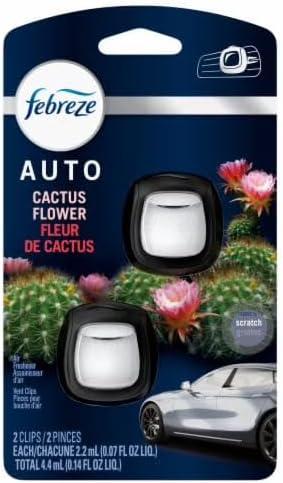 Febreze Vent Clip AUTO Car Air Freshener, Up to 40 Days, Odour Eliminator, Cactus Flower Scent, 2-CLIPS