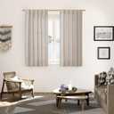 YoungsTex Linen Curtains 48 Inch Length for Living Room Window, Short Natural Semi Sheer Drapes with Rod Pocket Back Tab Light Filtering for Bathroom Bedroom, 2 Panels, 42 X 48 Inch