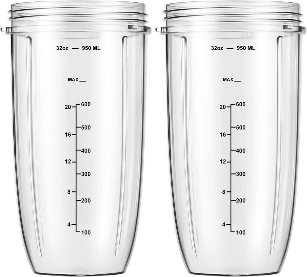 Replacement Parts 32oz Blender Cups (2 Packs) Replacement Blender Cups Compatible with NutriBullet 600w and 900w Blender
