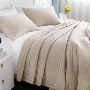 Queen Quilt Set  90"x90" Soft Washed 3-Layer Lightweight Bedspread with Multi-Lock Quilting, Minimalist Nordic Bedding, All-Season Quilt Set for Spring & Summer (1 Quilt + 2 Pillow Shams), Camel