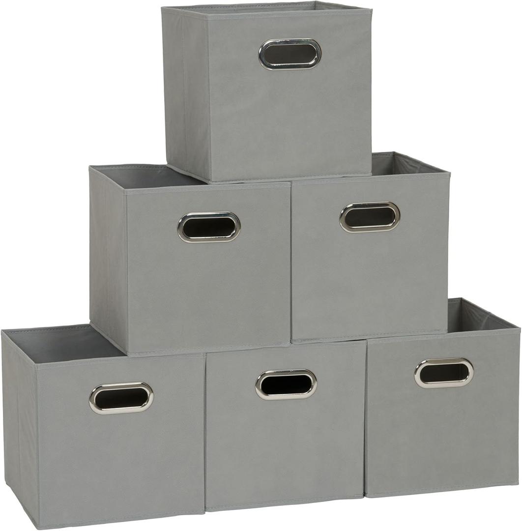 Household Essentials Foldable Fabric Storage Cubes 6-Pack  11x11x11 Stackable Non-Woven Bins with Chipboard Sides & Grommet Handles  Closet, Shelf, Nursery, or Office Organizer  Dove Gray