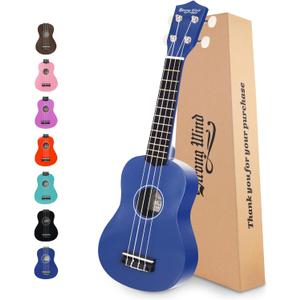 Strong Wind Soprano Ukulele 21 Inch Basswood Ukeleles for Beginners Four Strings Hawaiian Guitar Saint Patrick's Day Ukulele for Adults Teenagers Blue