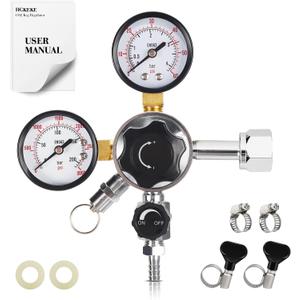 CO2 Keg Regulator Draft Beer CO2 Regulator CGA-320 Regulator Dual Stage CO2 Pressure Regulator 5/16 Barb Dual Gauge Dual Knob Quadruple Hose Clamp Kegerator Regulator for CO2 Tank (0-60 PSI)