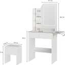 Haewon Small Vanity Desk with Mirror and Lights, Makeup Vanity with Charging Station, Compact Dressing Table Set with Storage Chair, Drawer and Shelves for Bedroom, White