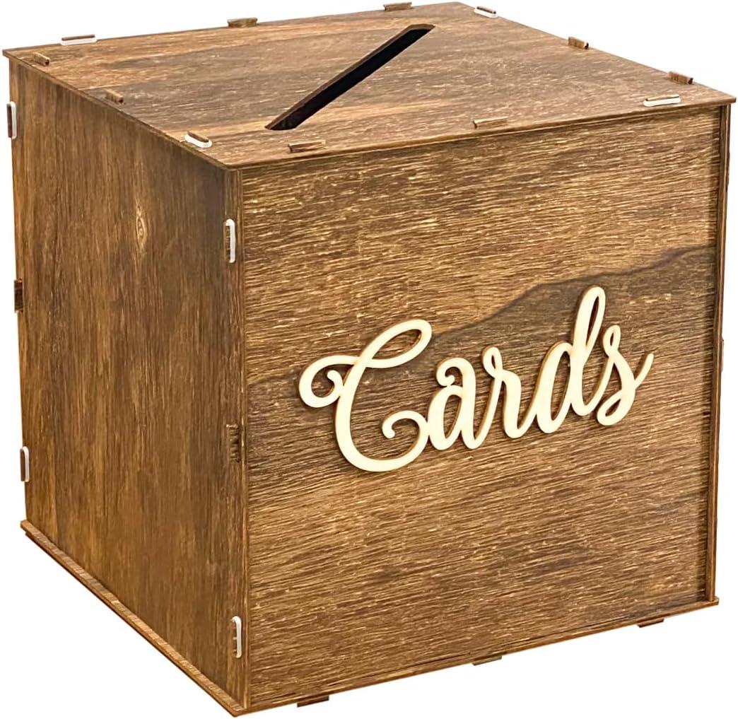 Rustic Wooden Card box 9x9x9 Inch Gift Card Box for Wedding Birthday Baby Shower Graduation Party