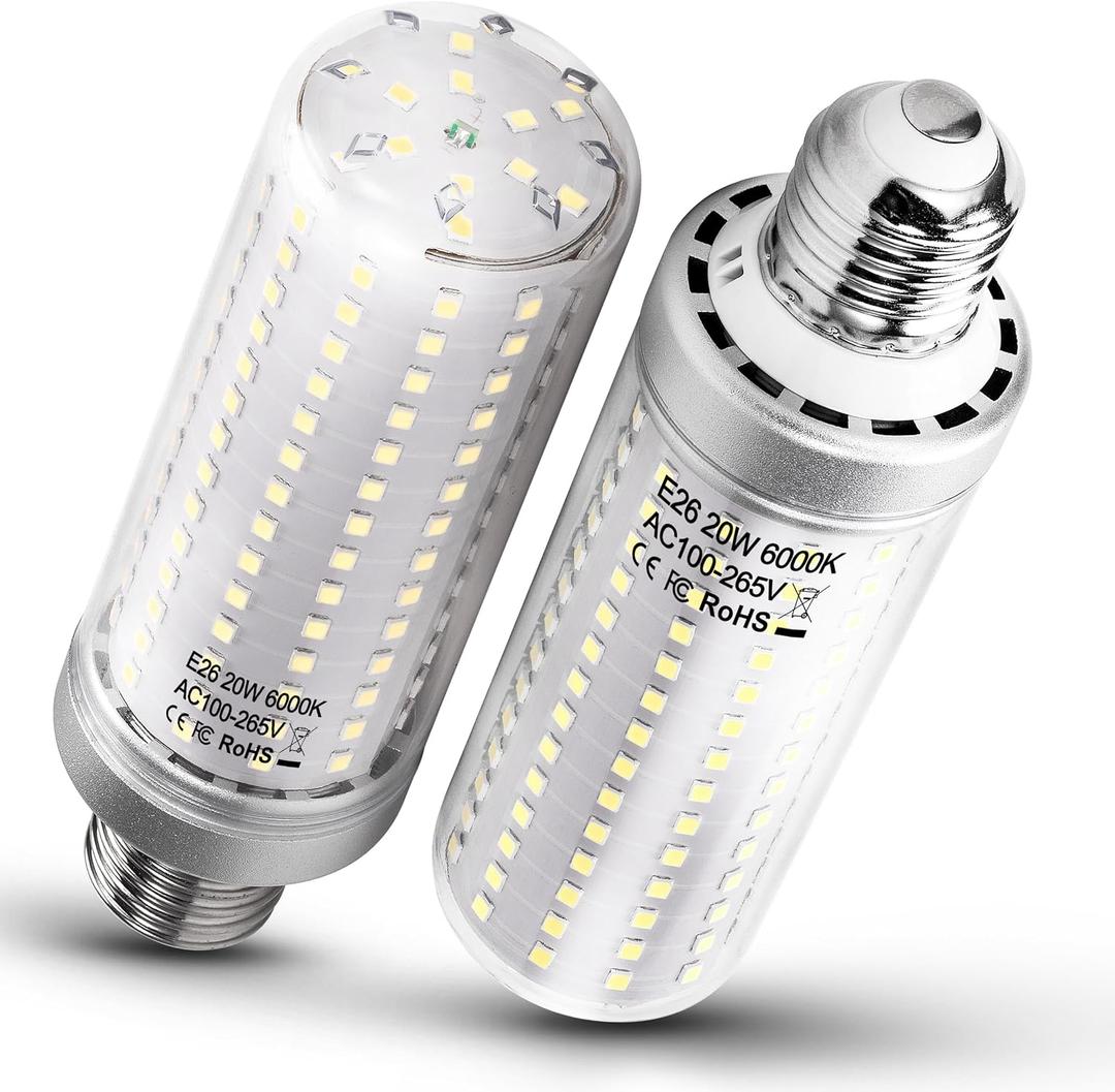 1.77*5.90inch Big E26 LED Bulbs 20W LED Corn Light Bulbs 200 Watt Equivalent 3000 Lumen 6000K Daylight White for Outdoor Home attic Corridor Garage Warehouse Candelabra Ceiling Fan LED Bulbs, 2 Pack