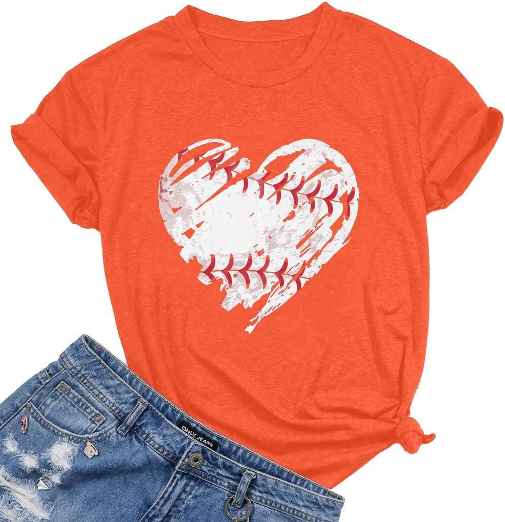 Baseball Shirts Women Baseball Mom Tshirt Baseball Heart Graphic Tee Game Day Gifts Funny Short Sleeve Tops