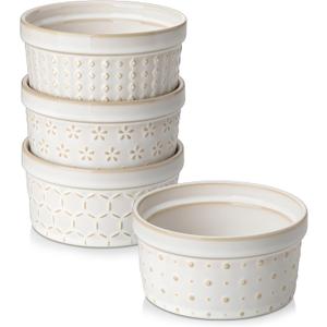 MALACASA Ramekins 8 Oz Oven Safe, Ceramic Creme Brulee Souffle Dishes, Pudding Custard Cups Ramekin For Baking, Small Dipping Sauce Bowls, Set of 4, Microwave and Dishwasher Safe, Arctic White
