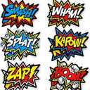 Bigtime Signs 12 Pieces Super Hero Stickers - Superhero Party Decorations for Birthday - Superhero Themed Party Favors - 12"x16" Sound Effect Signs for Kids - Boom Pow Sign and Decorations