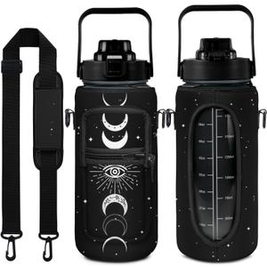 Goth Moon Water Bottle, Half Gallon Water Bottle with Time Marker, Sports Gym Water Bottles for Women BPA Free Half Gallon Water Jugs Motivational Water Bottles 64 oz (Goth Gifts) (65.9 Ounces)