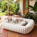 Square Cat Bed Orthopedic Pet Bed with Pillow Super Soft Rabbit Fur Small Dog Beds, Calming Plush Kitten Bed with Removable Washable Cover & Anti-Slip Bottom Bed for Cats self Warming