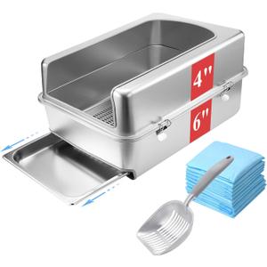 Pull-Out Sifting Cat Litter Box with Lid for Pine Pellets (23.5" L x 15.6" W x 10" H)