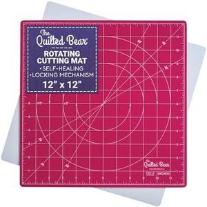 The Quilted Bear Rotating Cutting Mat 12" x 12" - Locking & Rotating Self Healing Cutting Board for Sewing, Fabric & Quilting - 360 Degree Sewing Supplies Mat for Craft Table (Pink)