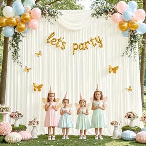 8 x 10ft Ivory Backdrop Curtains for Baby Shower Photo Background Curtains Wrinkle Resistant Backdrop for Party Photoshoot Polyester Curtains Drapes for Wedding Birthday with Rod Pocket, 2 Panels