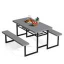 VINGLI 4.5FT Outdoor Picnic Table with Storage Shelf & Umbrella Hole, All Weather Metal Frame HDPE Tabletop Plastic Picnic Table for Dining Party Garden(Grey)