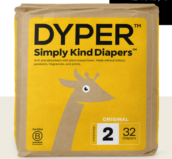 DYPER Baby Diapers Size 2 (12-18 lbs) 32 Count - Leak-Proof & Plant Based, Hypoallergenic and Ultra Absorbent Size 2 Diapers for Day and Overnight Skin Protection 