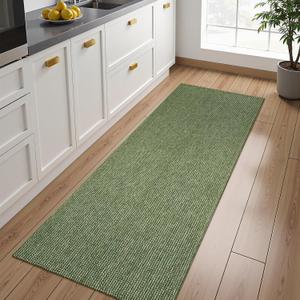 Uphome Kitchen Runner Rug, 2x7 Washable Boho Rug Runners for Hallways Non Slip, Low Pile Woven Cotton Modern Carpet Runners, Stain Resistant Bedroom Runner Rug for Hallway Entryway Entrance, Green