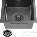 15x17 Inch Black Bar Sink Drop In Kitchen Sink, Topmount Stainless Steel Square Small Sinks, Single Bowl Kitchen Sinks for Laundry Wet Bar Prep RV Office Outdoor Yard with Grid & Drain