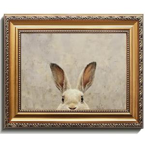 Uniro Vintage Gold Framed Wall Art, Easter Bunny Wall Art Decor, Neutral Rabbit Canvas Oil Painting Poster for Rustic Easter Décor, Vintage Home Decor Animals Artwork Prints Wall Decor for Kids Room, Living Room, Bedroom or Festive Spaces - 9x12inch
