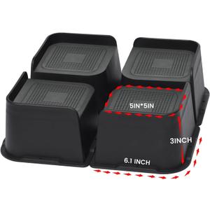 Bed Risers Heavy Duty, Oversized Furniture Risers, Support Up to 6000 Lbs, Lift 3 inch for Couch, Sofa, Table,Chair (Black 4 Pack, 3 inch)