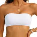 Aqua Eve Women Strapless Bikini Top Only Bandeau Swim Top Tube Top Swimsuit (Small, White)