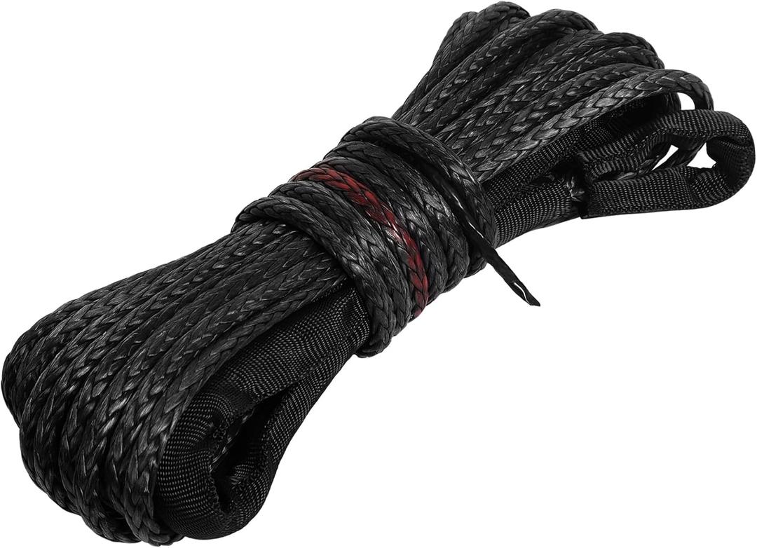 Synthetic Winch Rope 1/4" x 38ft, 9000 LBS Winch Cable ATV UTV SUV Truck Boat Winch Cable with Protective Sleeve (Black)