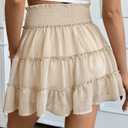 FEOYA Womens Ruffle Skirts High Waisted Flowy Elastic Boho Mini Skirts A Line Summer Chiffon Sports Skorts Built-in Shorts Beige (M)
