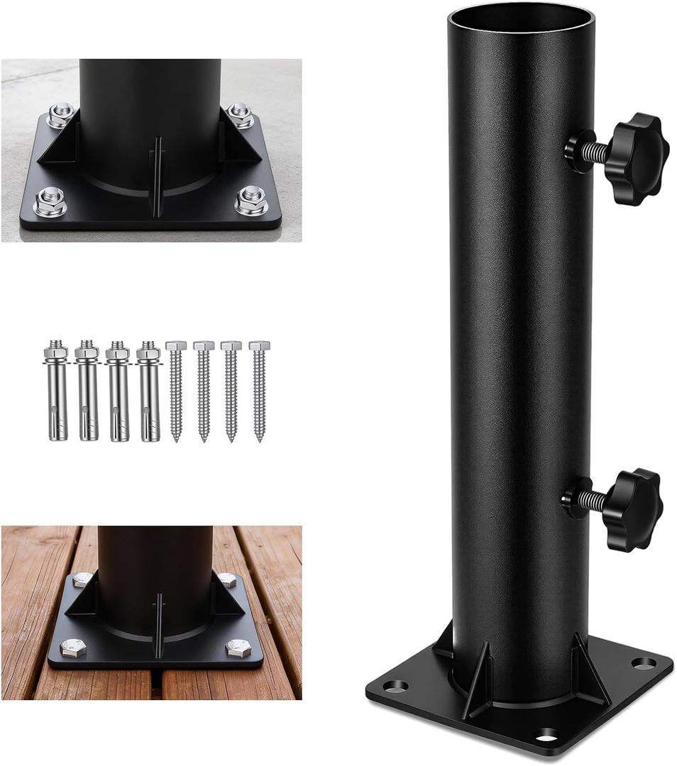 Lalafancy Patio Umbrella Stand Base, 4" Square Reinforced Heavy Duty Outdoor Deck Umbrella Mount Holder, Fits 1/4"-1 9/10" Diameter Poles in Porch Poolside, Black