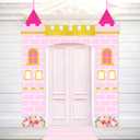 Pink Princess Door Banner Princess Party Decorations Pink Castle Door Covers Runner Floral Castle porch Banner Girl Birthday Hanging Backdrop Photo Booth for Floral Girl Baby Shower Party Supplies