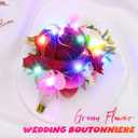 Yean LED Red Wedding Boutonniere Groom Rose Flower Suits Decorations Light Up Prom Buttonholes Accessories for Men (Red-Color Light)