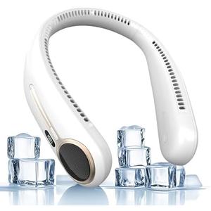 Portable Neck Fan,Hands Free Personal Wearable Bladeless Fan,6000mAh USB Rechargeable,360° Cooling,LED Display,4-Speeds,Birthday Gifts for Men Women Dad Mom,Valentines Day Gifts for Her Him (White)