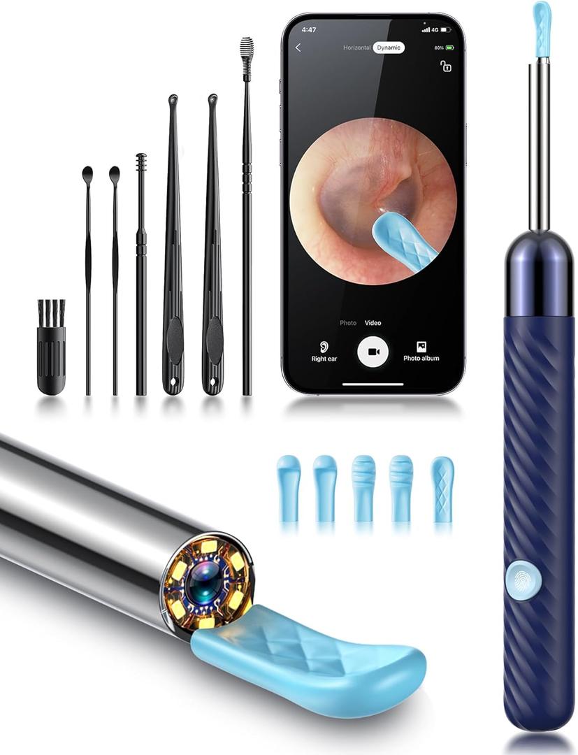 Ear Wax Removal Tool Camera - Ear Wax Removal Kit - Ear Cleaner with Camera - 1080P HD Ear Camera with 6 Ear Spoon - Ear Cleaner for iOS & Android (Deepblue)