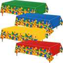 Oudain 4 Pcs Building Block Tablecloths - Colorful Birthday Party Decorations 54 x 108 Inch Disposable Plastic Brick Table Cover - Waterproof Themed Party Supplies (Multicolor)