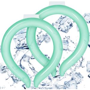 Neck Cooling Tube - Reusable Ice Ring Cooler Collar for Body in Hot Weather | Wearable 18/64 Frozen Cooling Wraps Gel Pack for Outdoor Workers & Sports, Summer Heat & Flashes 2Pcs-Green