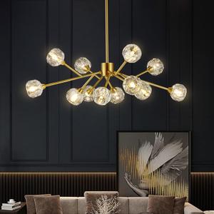 Weesalife Sputnik Chandeliers Modern Crystal Pendant Lighting Gold Chandelier 12 Lights Mid Century Ceiling Light Fixtures for Dining Room Kitchen Island Living Room Bedroom Bar, D36" - 12 Lights