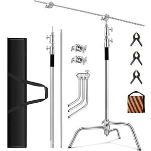 Heavy Duty C Stand 10.8ft/330cm with Boom Arm 100% Stainless Steel Photography Sturdy C-Stand with Carry Bag Sandbag 3*Clip 2*Grip Head for Photography Studio Video Monolight Softbox Shooting