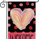 Valentines Day Love Heart Garden Flag 12x18 Inch Double Sided Outside, Polka Dots Welcome Yard Outdoor Flag Holiday Yard Decoration Party Decorations Garden Flags Welcome Holiday Yard Outdoor Flag