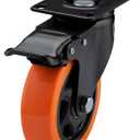 4" Caster Wheels, Casters Set of 4 Heavy Duty - Orange Polyurethane Castors, Top Plate Swivel Wheels, 4-Pack Industrial Casters with Brake, Locking Caster for Furniture and Workbench